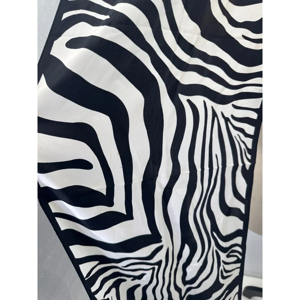 Anne Klein Zebra Striped Silk Scarf Shawl Wrap Colorblock Black White Blue 13x62